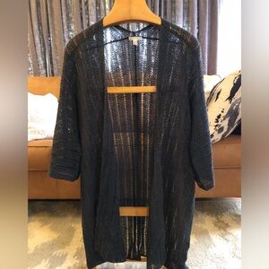 Eileen Fisher Loose Knit Organic Melange Linen Grain Open Front Cardigan Gray L